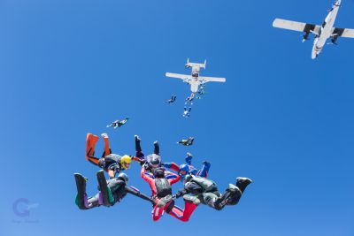 Two plane formation skydive at P3 biway camp